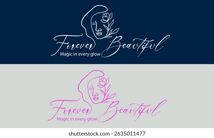 Woman Face with Leaf Icon Symbol Logo Inspiration. Female Face with Leaf Line Art Logo Design Concept Illustration. Woman Face Silhouette for Spa, Beauty, Skincare, Cosmetics Brand Identity.