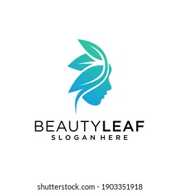 Woman face and leaf logo and business card set inspiration
