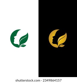 ilustración de la cara y la hoja de la mujer para icono, símbolo o logotipo. adecuado para logotipos de productos de belleza para mujeres