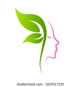 Woman face in leaves,design Concept for Beauty Salons and Spa