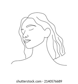 Woman face line art. Abstract minimal female portrait. Hand drawn outline female silhouette. Vector illustration in one line style.