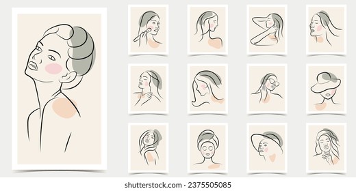 Woman face Line art .Feminine Beauty Logo. Woman beauty fashion concept .Different woman faces. Vector illustrations design.