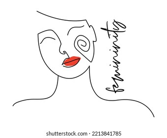 Woman face line art with Femininity word lettering