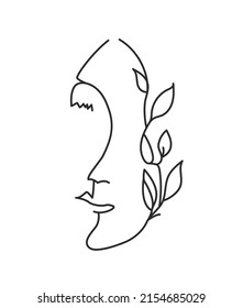 Woman face line drawing abstract art. Vector illustration. One line style