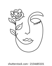 Woman face line drawing abstract art. Vector illustration. One line style