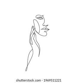
Woman face line drawing art. Abstract minimal female girl. 
Abstact line art face. Line drawing woman 