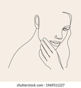 
Woman face line drawing art. Abstract minimal female girl. 
Abstact line art face. Line drawing woman 