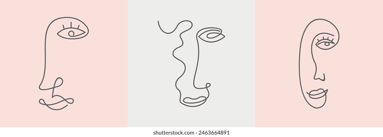 Woman face line drawing. Hand drawn minimalist art illustration. Vector set EPS 10