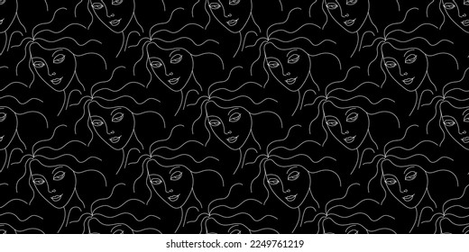 Vector de dibujo de línea facial de la mujer sin soldadura