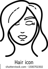 Woman face line icon. Hair care routine. Hairstyle or haircut use  for online shop, beauty salon, spa or blogger, hairdresser story highlights. Isolated on white background.