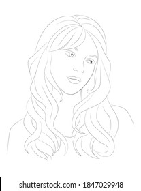 Woman face line vector drawing. Portrait minimalistic style. Fashion print. Illustration for beauty saloon, fashion magazine isolated on white background.