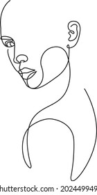 Woman face line vector illustration. Continuous line minimalistic art. Black and white. White background. One line drawing.