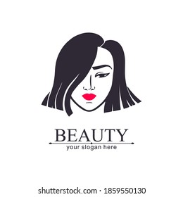 Woman face logo. Asian girl. Emblem for a beauty or yoga salon. Style of harmony and beauty.