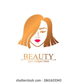Woman face logo. Asian girl. Emblem for a beauty or yoga salon. Style of harmony and beauty.