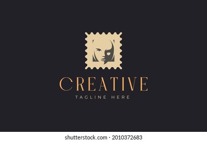 Woman face Logo Design Template. Vector Illustration of beautiful woman's face silhouette on photo . Vintage Modern Logo flat Design Template