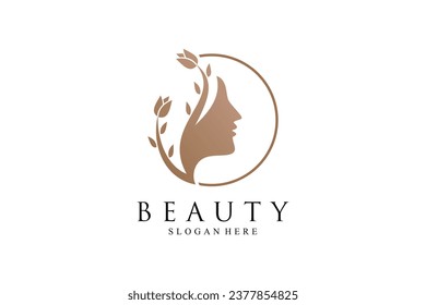 Woman face logo design template for beauty salon logo with creative idea