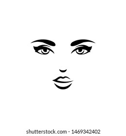 Woman face logo design. Vector illustration. Girl silhouette for cosmetics, beauty, health and spa, fashion themes. Creative black female icon with open eyes isolated on white.