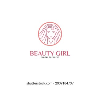 Woman face logo design vector illustration, Girl silhouette for cosmetics, beauty, salon, health and spa, fashion themes