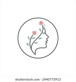 Ilustración vectorial del diseño del logotipo de la cara de la mujer, silueta de la muchacha para cosméticos, belleza, salón, salud y spa