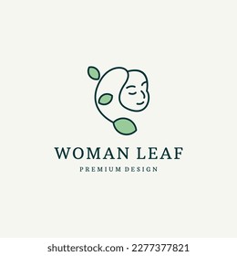 Woman face logo icon vector. Woman face logo design vector illustration, for leaf,nature, cosmetics, beauty, salon, health and spa, fashion themes.