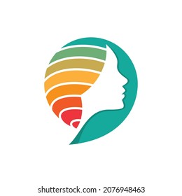 Woman Face Logo Inspiration, Female Portrait Negative Space Colorful