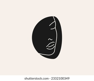 Woman face logo minimalist design concept.