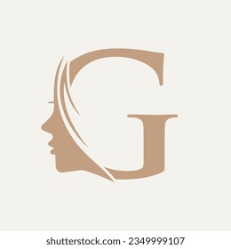 Woman Face Logo On Letter G. Beauty Spa Symbol With Woman Face Icon