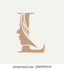 Woman Face Logo On Letter L. Beauty Spa Symbol With Woman Face Icon