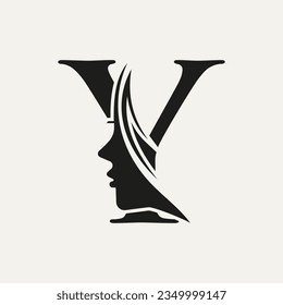 Woman Face Logo On Letter Y. Beauty Spa Symbol With Woman Face Icon