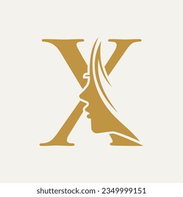 Woman Face Logo On Letter X. Beauty Spa Symbol With Woman Face Icon