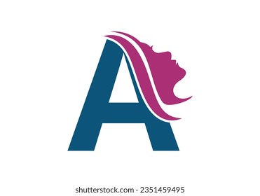 Woman Face Logo On Letter A. Beauty and spa logo concept