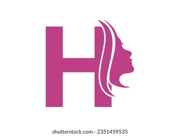 Woman Face Logo On Letter H. Beauty and spa logo concept