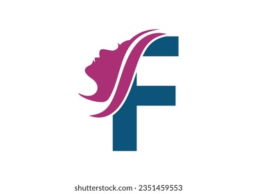 Woman Face Logo On Letter F. Beauty and spa logo concept