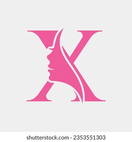 Woman Face Logo On Letter X. Beauty Spa Symbol With Woman Face Icon