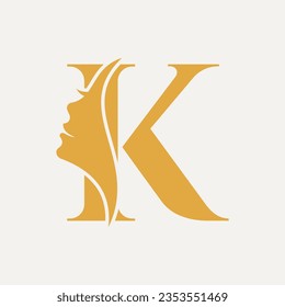 Logo De La Mujer En La Letra K. Símbolo de spa de belleza con icono de cara de mujer