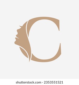 Logo De Woman Face En La Letra C. Símbolo De Spa De Belleza Con Icono De Cara De Mujer