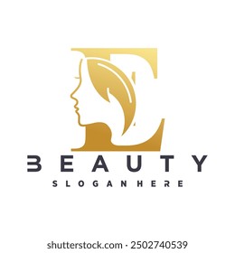 Woman Face Logo On Letter E Beauty Spa Symbol With Woman Face Icon