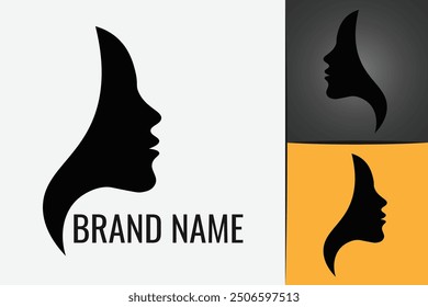 Woman face logo silhouette. Face side view of head. Woman head beauty logotype. Girl profile logo