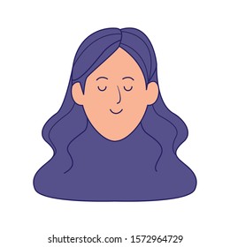 woman face with long hair icon over white background, vector illustration