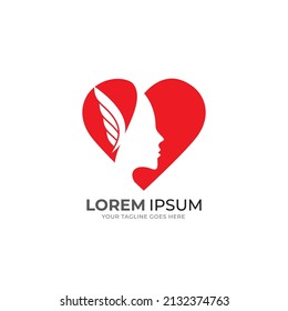 woman face love leaf logo design, inspiration design for beauty salon, beauty treatment and therapy