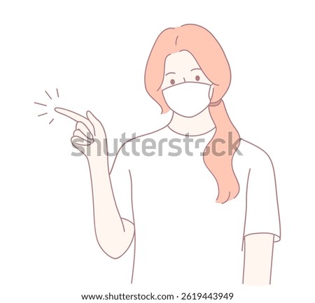 A woman in a face mask assertively points, emphasizing health and safety measures. Suitable for medical themes