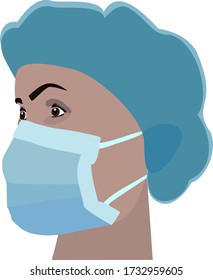 Woman With Face Mask And Hairnet Isolated Illustration Ppe Nurse 