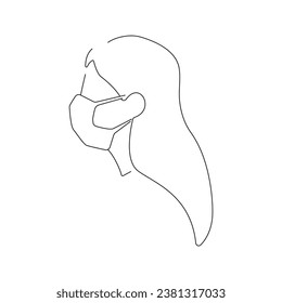 Woman face with mask icon line vector illustration on white background. Medical protection mask