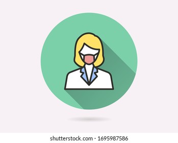 Woman face with mask icon. Simple illustration with long shadow isolated for graphic and web design.