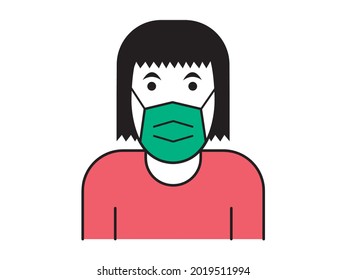 Woman in face mask line icon2