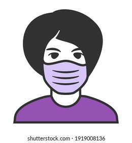 Woman in face mask to prevent disease COVID-19.Black silhouette girl avatar.People  wearing protective surgical mask.Outline vector flat .