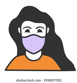 Woman in face mask to prevent disease coronavirus infection.People wearing protective surgical mask.Outline vector flat .