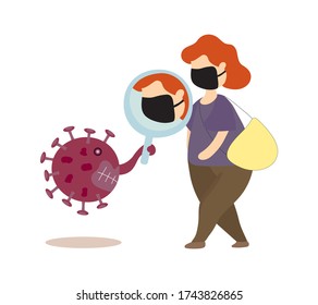 Woman with face mask prevent virus.  Protection from contagious disease.  flat cartoon vector isolated on white background.