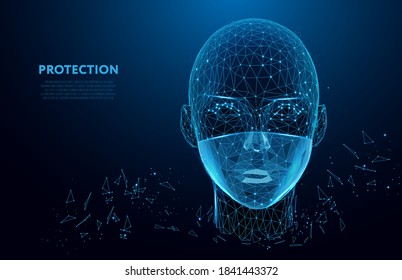 Woman Face Mask. Protective Face Mask. Infection Pneumonia Prevention Healthcare. Polygon Vector Wireframe Concept. Wear Surgical Medical Mask Against Virus Epidemic Vector Illustration. 