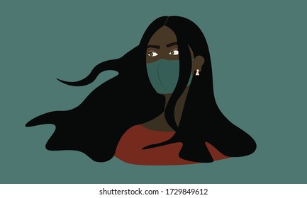 Woman in face mask staring into the distance.